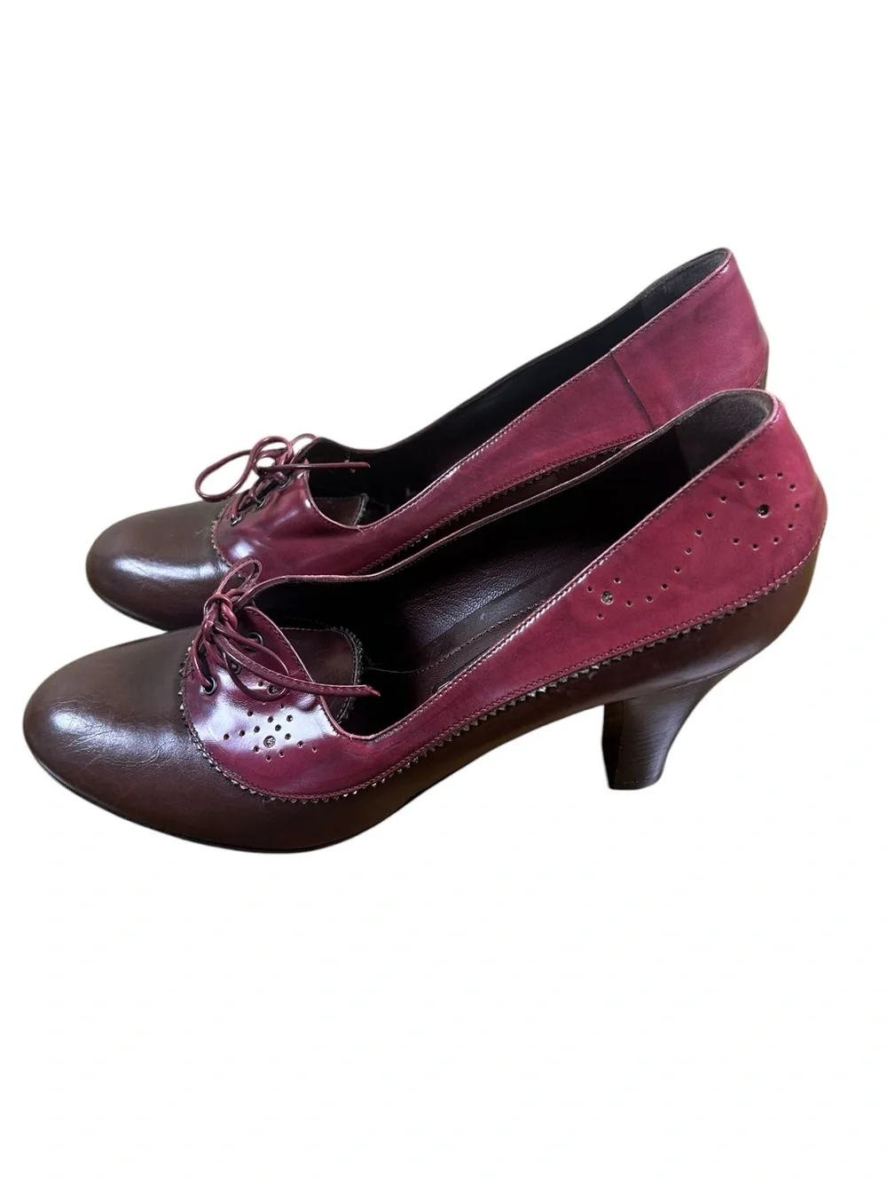 PELLICO Made in Italy Leather Lace Up Oxford Heels Burgundy Brown EU 39 US 8.5